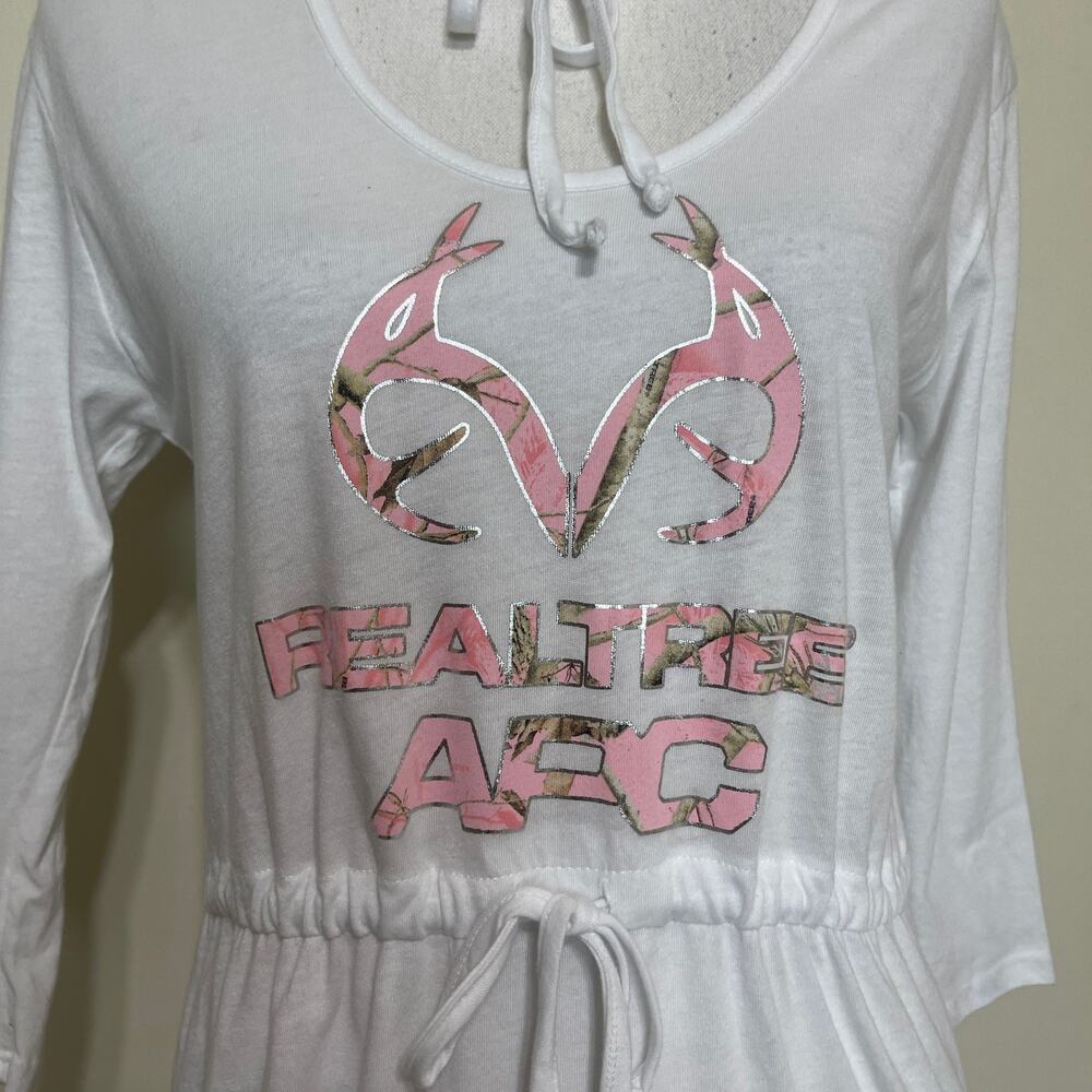 Realtree Womens Training Camp T Shirt Midi Dress with Hoodie White Large - Picture 5 of 11